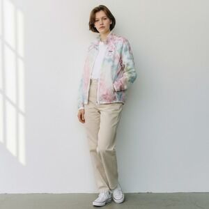Fila Sport Womens Pastel Tie Dye Tropical Windbreaker Jacket Large Full Zip Mesh